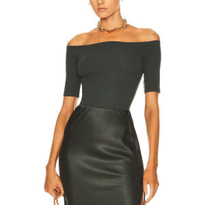 Enza Costa 'Stretch' Dark Cedar Silk Knit Half Sleeve Off Shoulder Top Size S